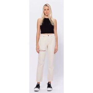 Hidden Tracey Cream Straight Distressed Button Fly‎ High Rise Jeans 28x28 NWT